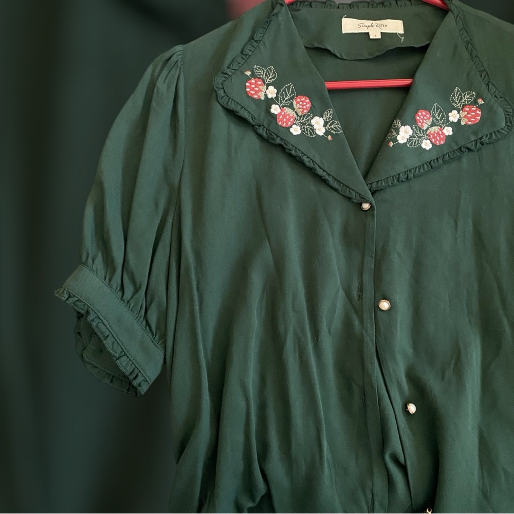 Dark Green Embroidered Women's Top